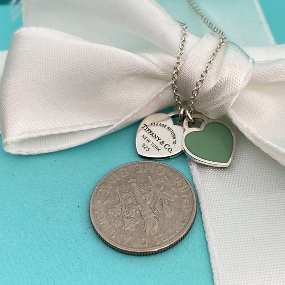 Tiffany & Co double heart RTT necklace 16” blue enamel w/ Box - Picture 7 of 8